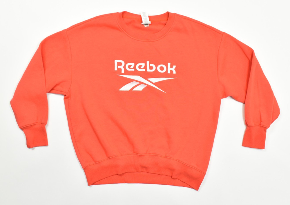Reebok Men's Graphic Logo Fleece Sweatshirt Orange Red Size M Cotton Blend